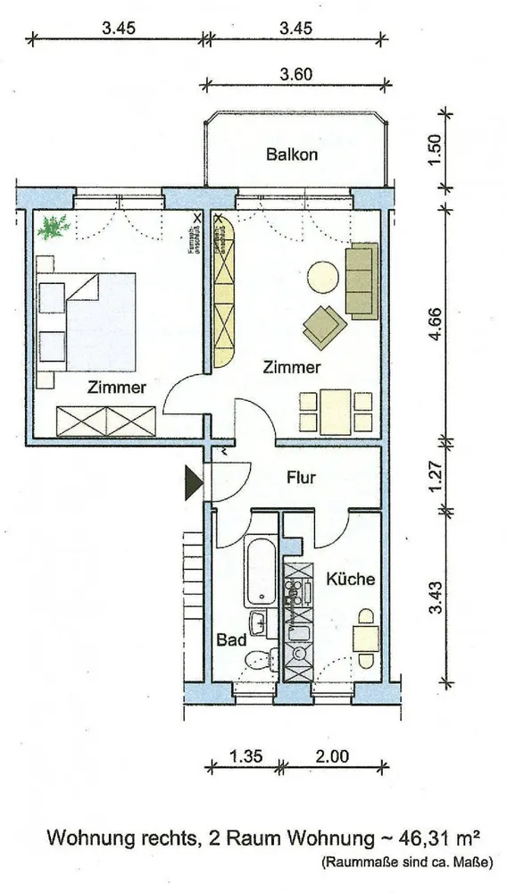 2 Zimmer Wohnung mit 46 m² in Aschersleben – Bild 2