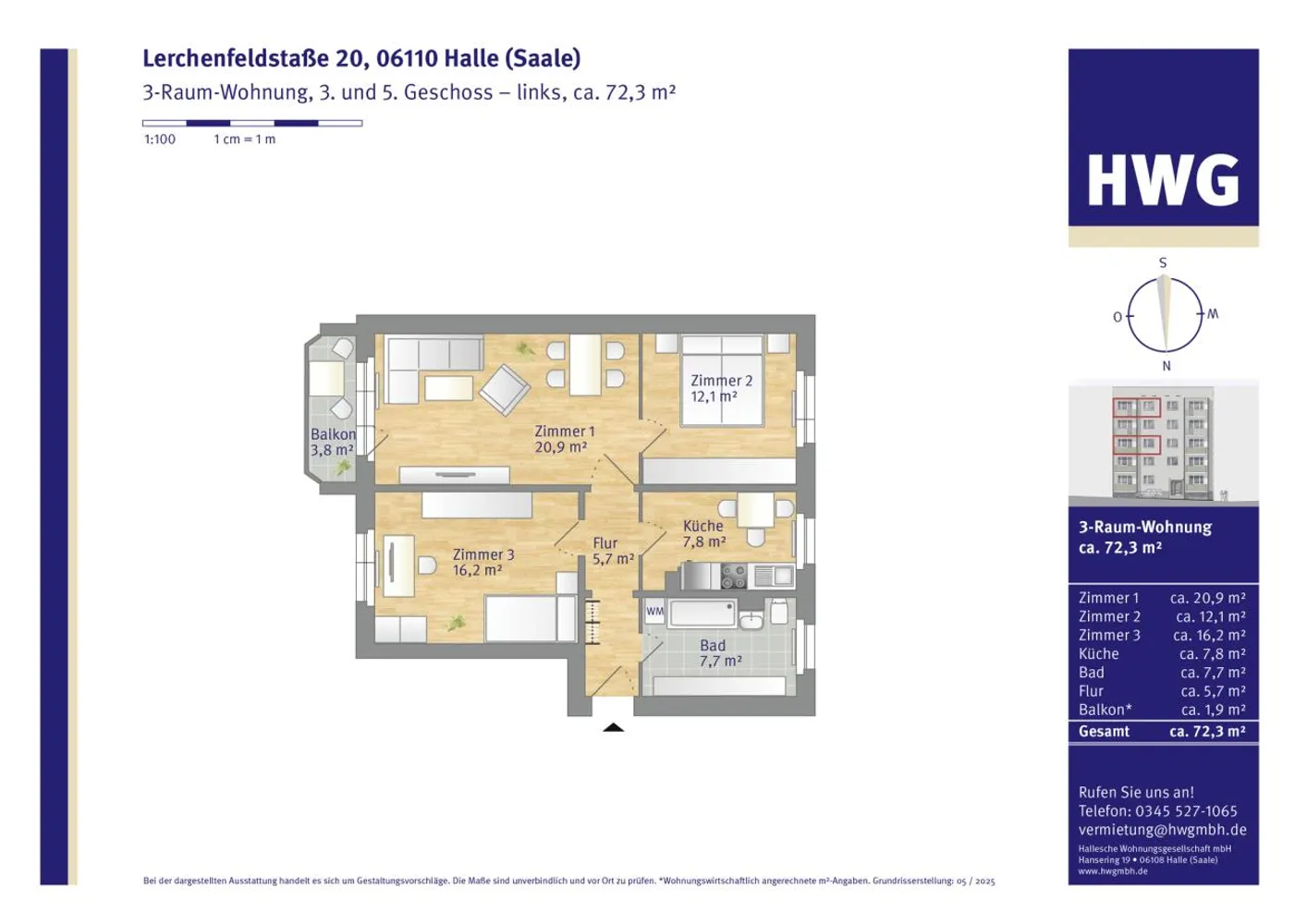 3 Zimmer Wohnung mit 72 m² in Halle (Saale) – Bild 1