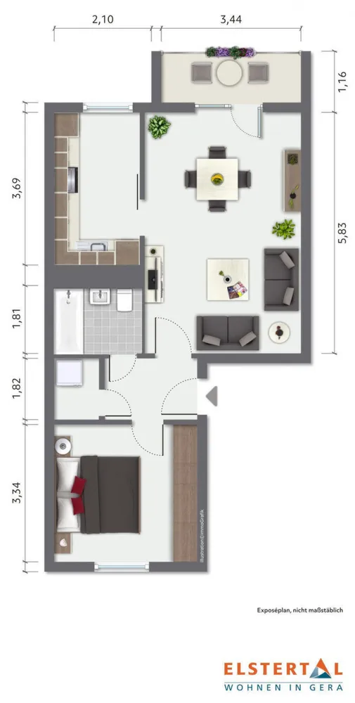 2 room apartment with 55 m² in Gera – Photo 2