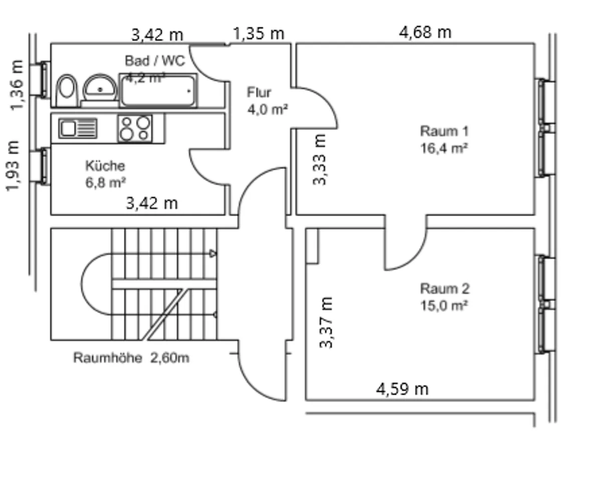 2 room apartment with 46 m² in Kamenz – Photo 4