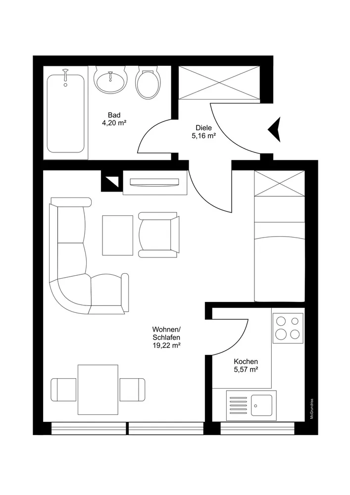1 room apartment with 31 m² in Munich – Photo 10