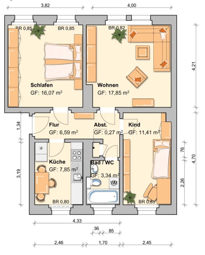 3 Zimmer Wohnung mit 65 m² in Werdau – Bild 1
