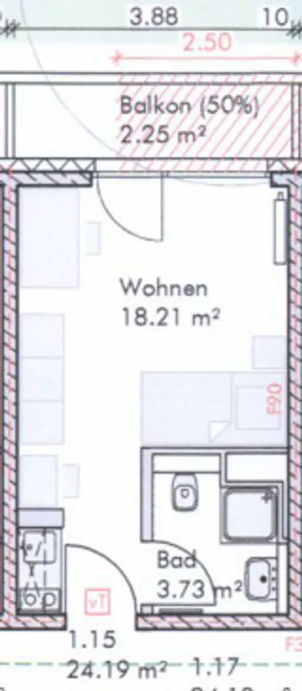 1 Zimmer Wohnung mit 24 m² in Regensburg – Bild 2