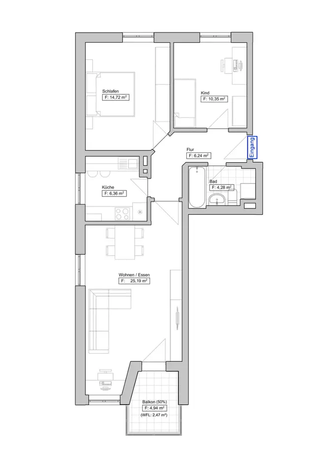 3 Zimmer Wohnung mit 70 m² in Augsburg – Bild 9