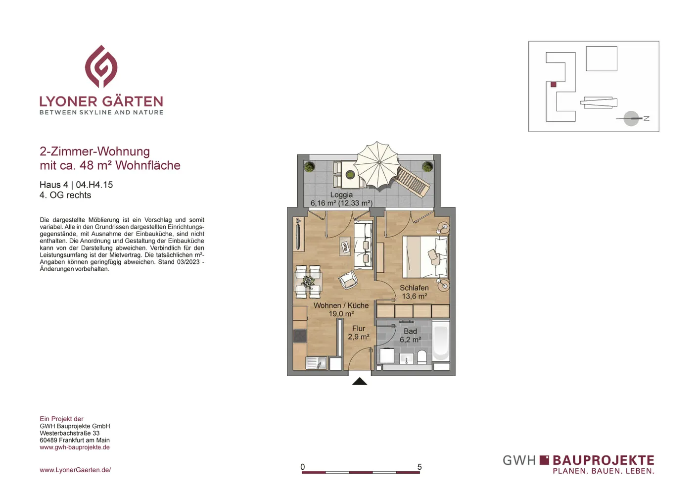 2 room apartment with 48 m² in Frankfurt am Main – Photo 1