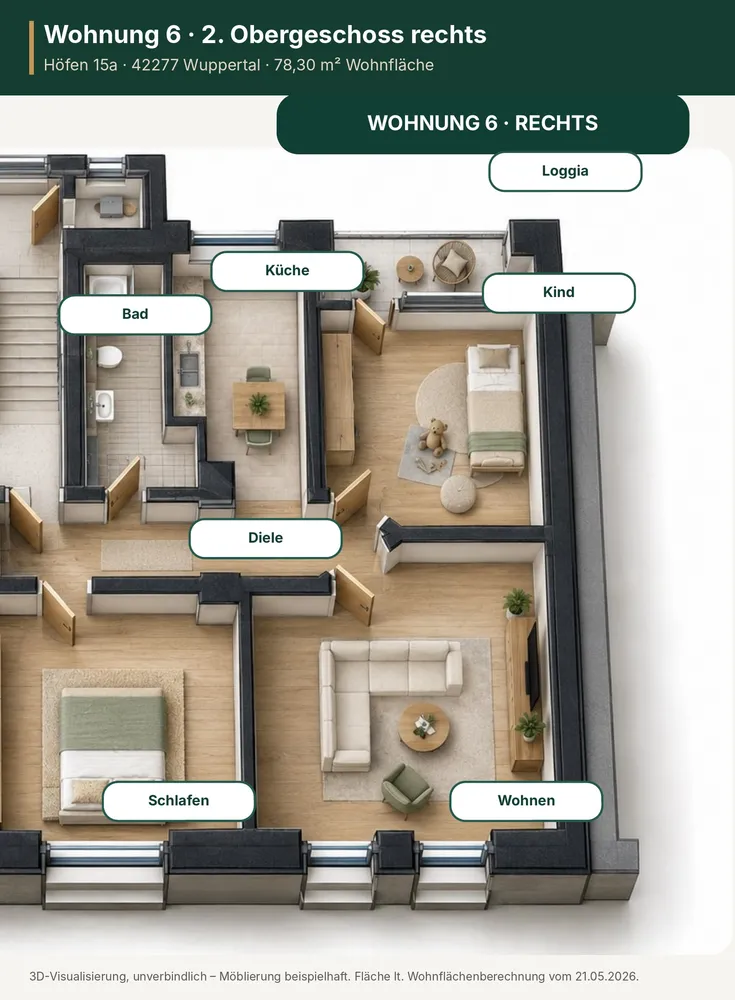 3 Zimmer Wohnung mit 78 m² in Wuppertal – Bild 1