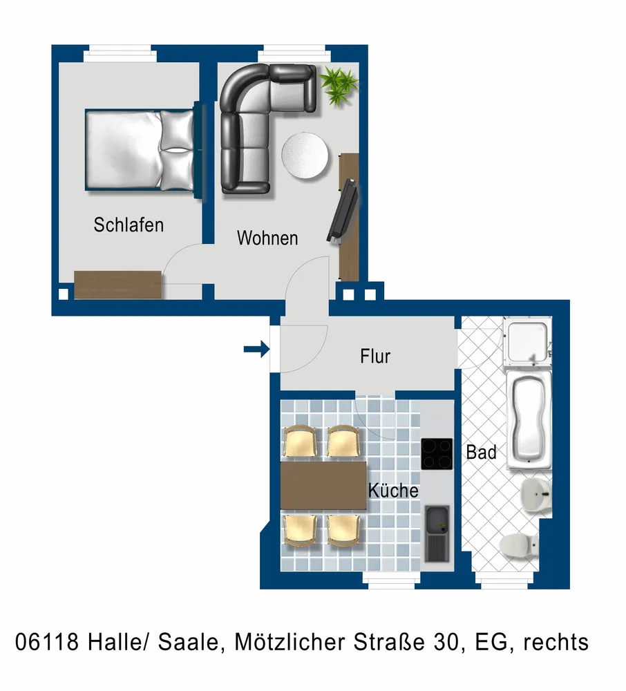2 Zimmer Wohnung mit 44 m² in Halle (Saale) – Bild 1