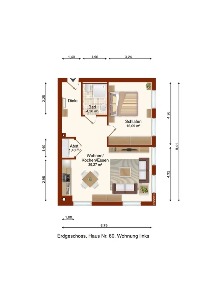 2 room apartment with 62 m² in Bergheim – Photo 2