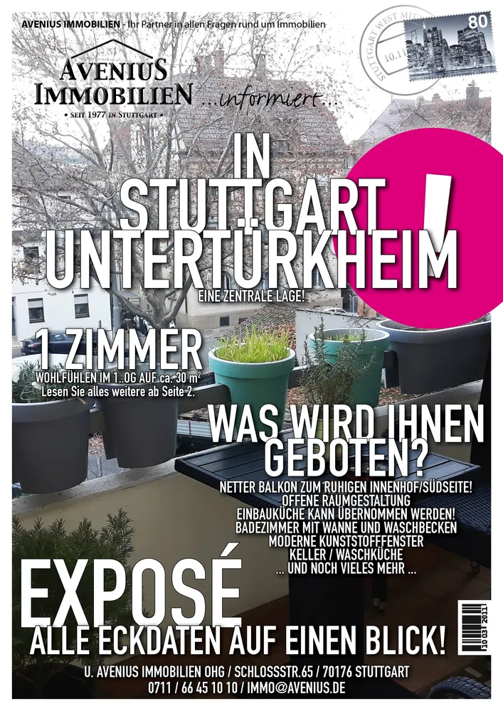 1 Zimmer Wohnung mit 30 m² in Stuttgart – Bild 1