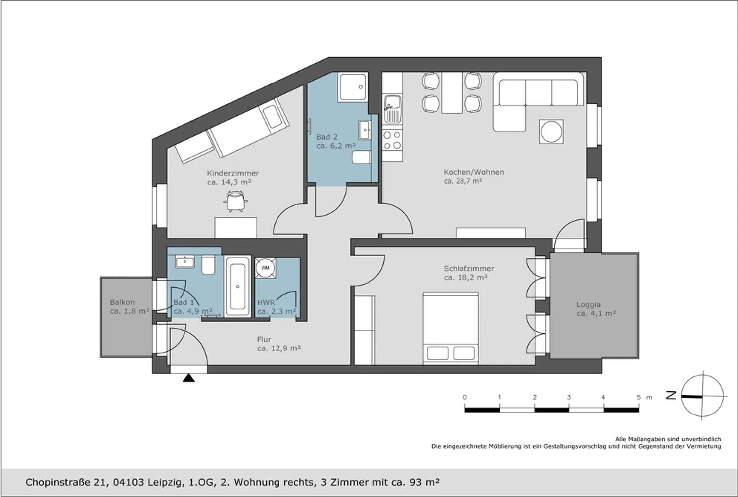 3 Zimmer Wohnung mit 93 m² in Leipzig – Bild 2