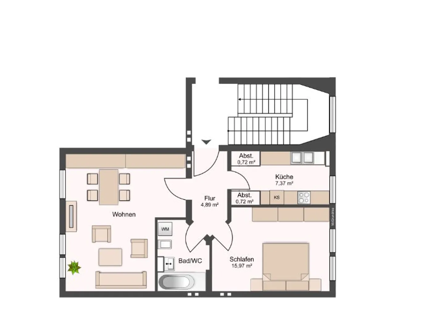 2 Zimmer Wohnung mit 60 m² in Wiesbaden – Bild 1