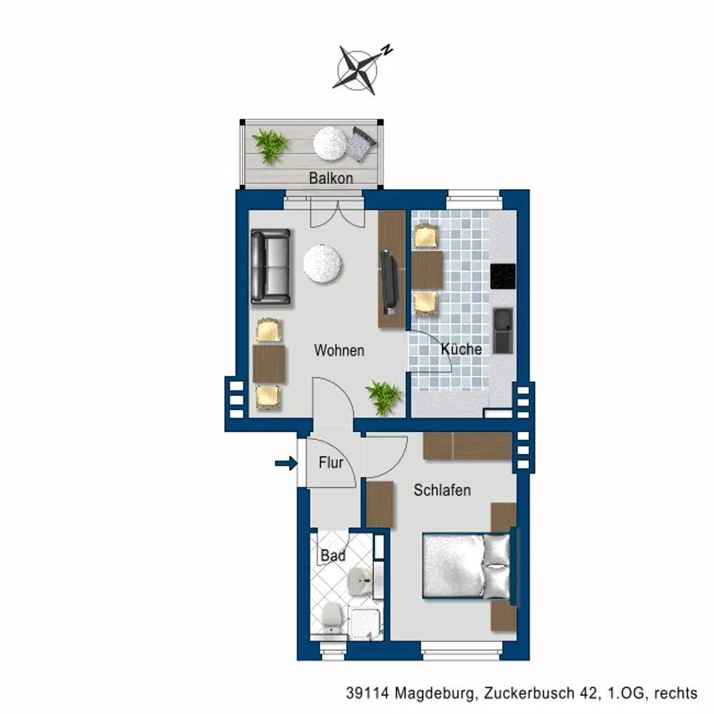 2 Zimmer Wohnung mit 46 m² in Magdeburg – Bild 2