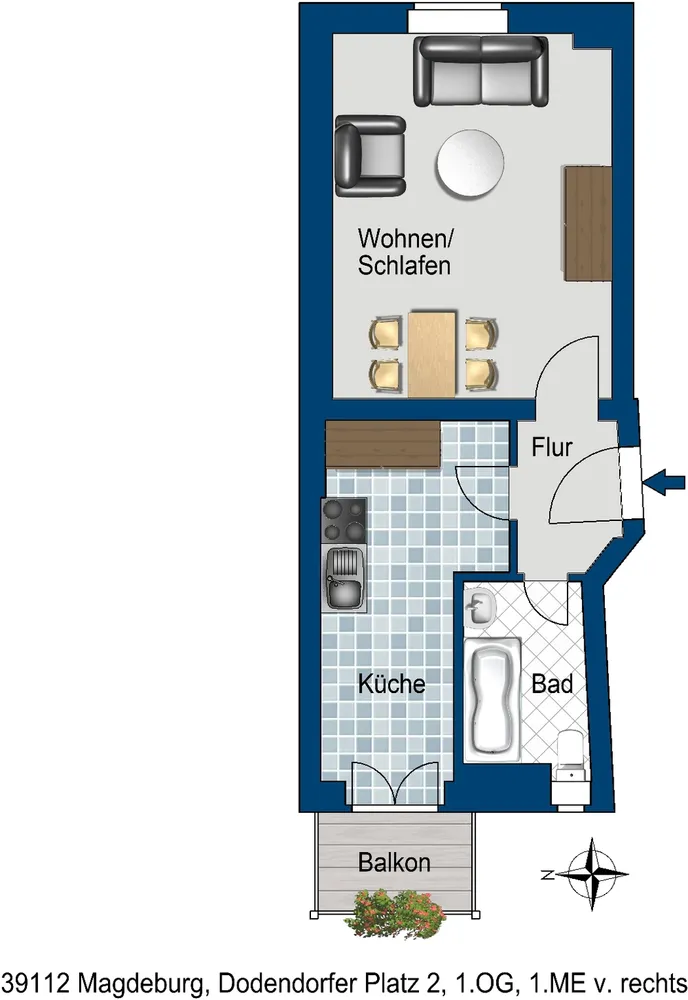 1 room apartment with 37 m² in Magdeburg – Photo 2