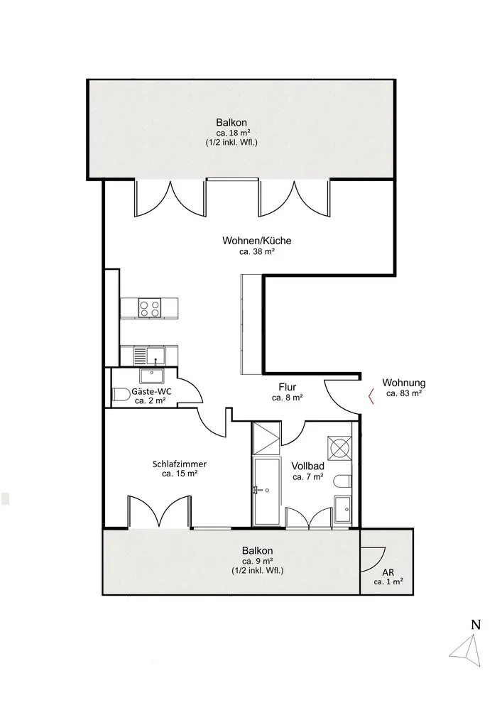 2 room apartment with 83 m² in Hamburg – Photo 3