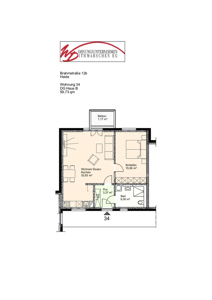 2 Zimmer Wohnung mit 60 m² in Heide – Bild 1