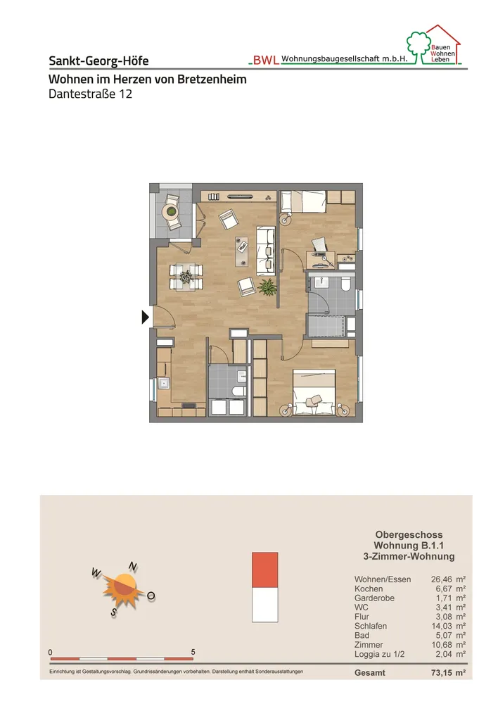 3 Zimmer Wohnung mit 73 m² in Mainz – Bild 1
