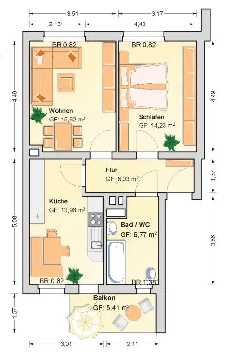 2 Zimmer Wohnung mit 59 m² in Werdau – Bild 2
