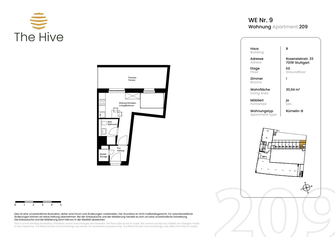 1 room apartment with 31 m² in Stuttgart – Photo 7
