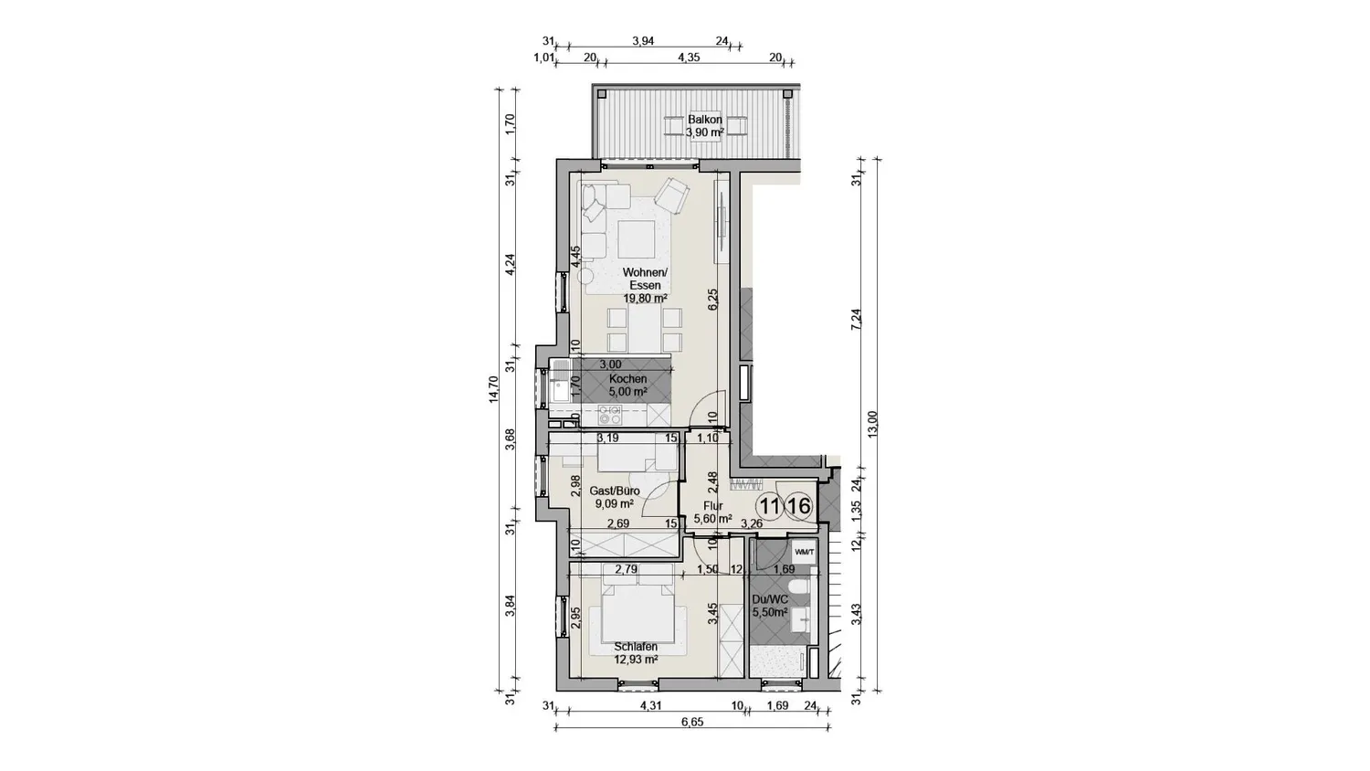 3 Zimmer Wohnung mit 61 m² in Hanau – Bild 4