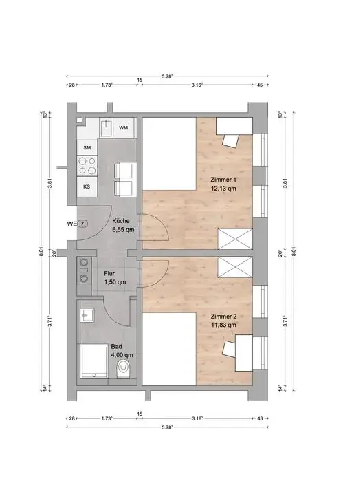2 Zimmer Wohnung mit 12 m² in Nürnberg – Bild 2