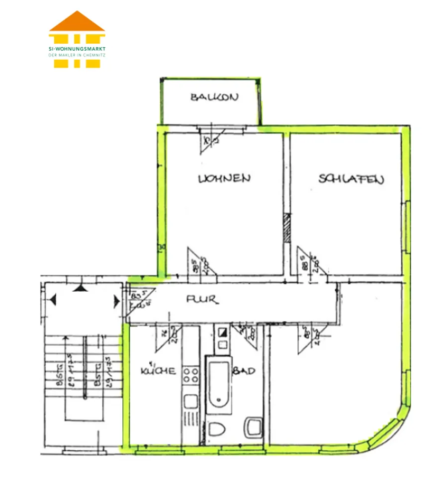 3 Zimmer Wohnung mit 73 m² in Chemnitz – Bild 2