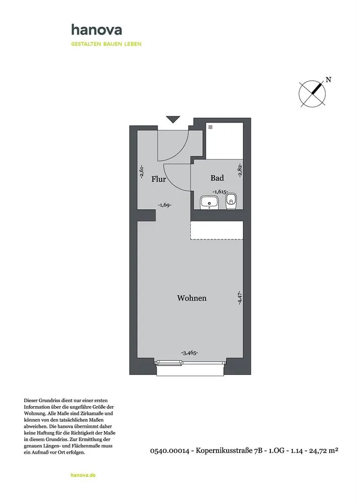 1 Zimmer Wohnung mit 25 m² in Hannover – Bild 2