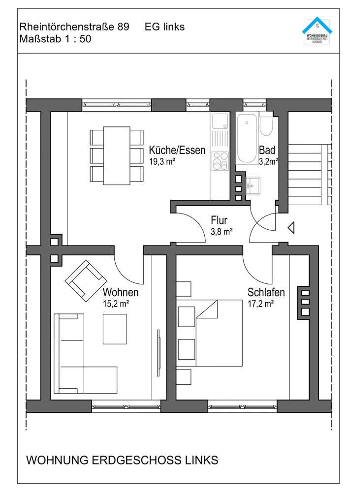 3 Zimmer Wohnung mit 59 m² in Duisburg – Bild 3
