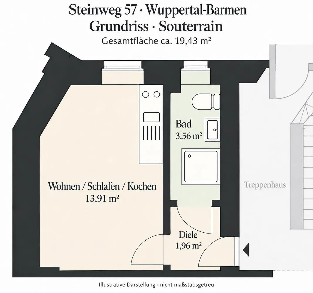 1 room apartment with 19 m² in Wuppertal – Photo 8