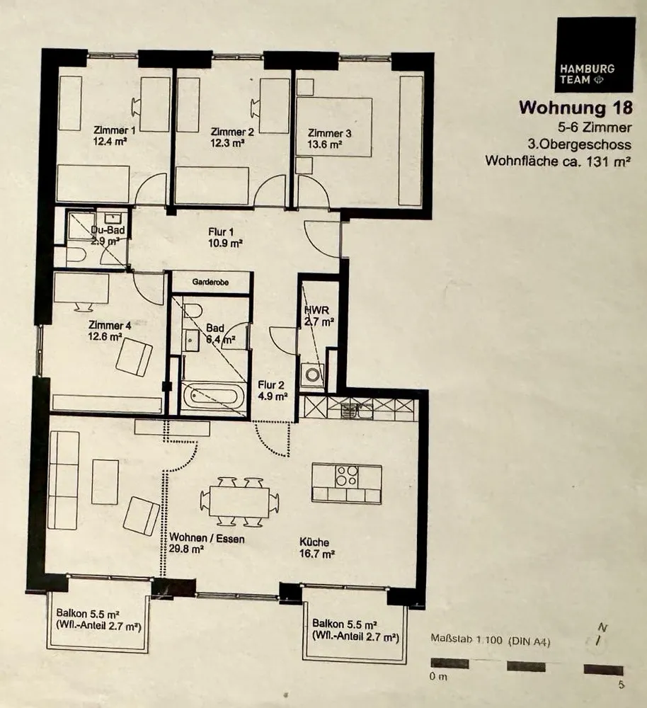 5 room apartment with 131 m² in Hamburg – Photo 4