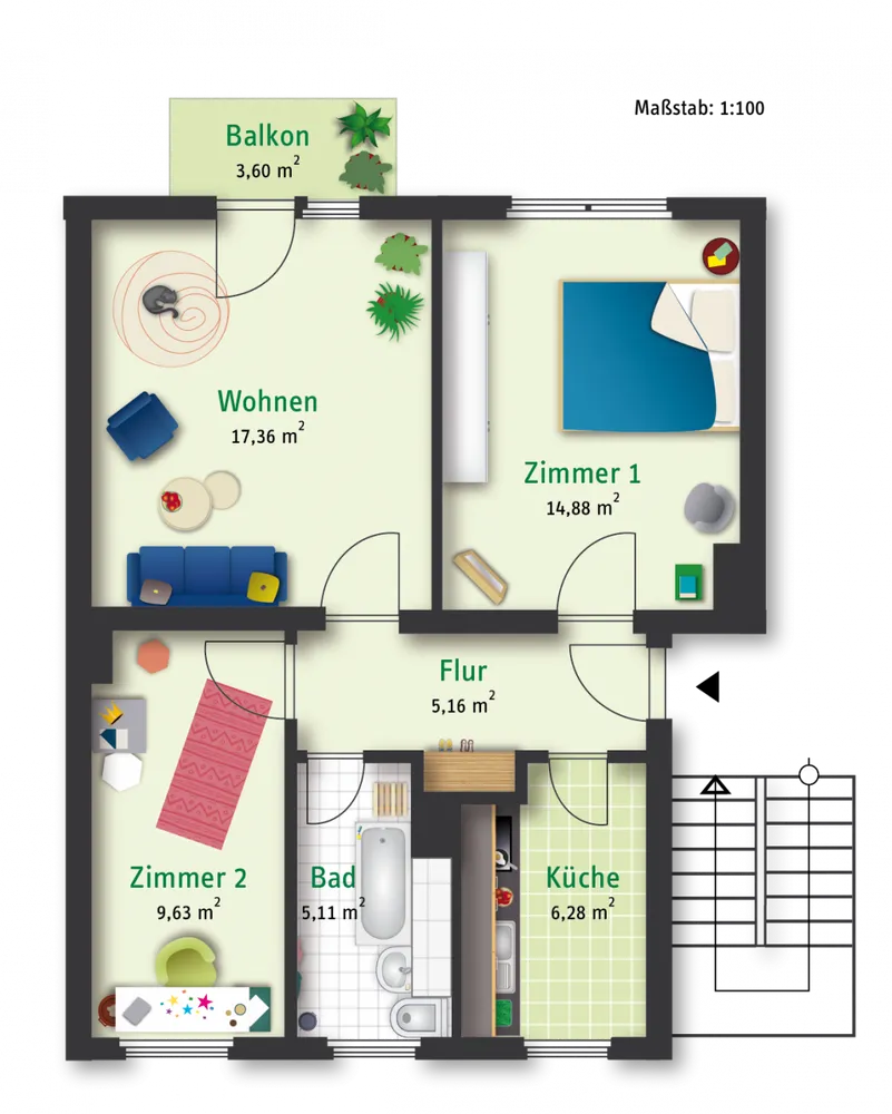 3 Zimmer Wohnung mit 59 m² in Merseburg – Bild 2