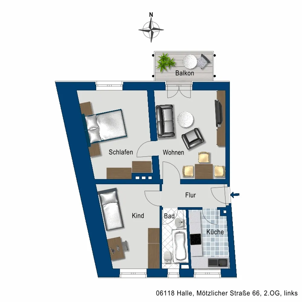 3 Zimmer Wohnung mit 58 m² in Halle (Saale) – Bild 2