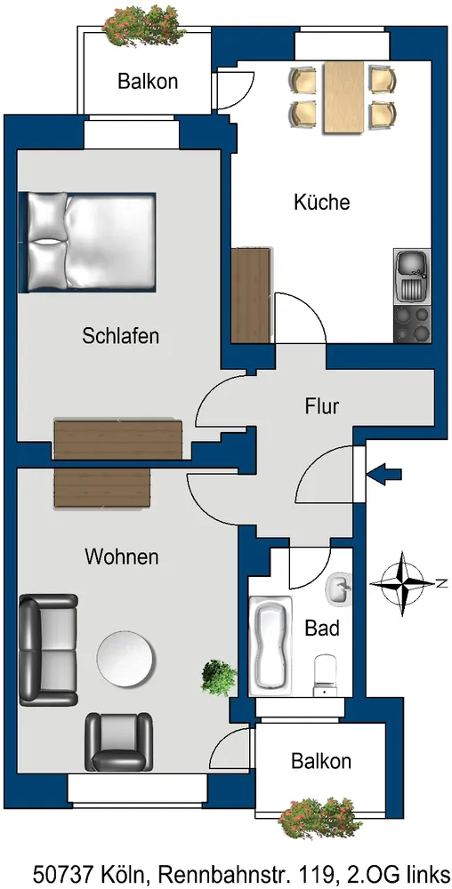 2 room apartment with 58 m² in Cologne – Photo 3