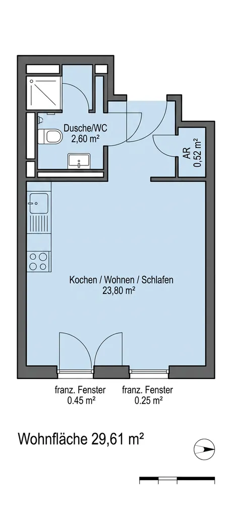 1 Zimmer Wohnung mit 30 m² in Düsseldorf – Bild 2
