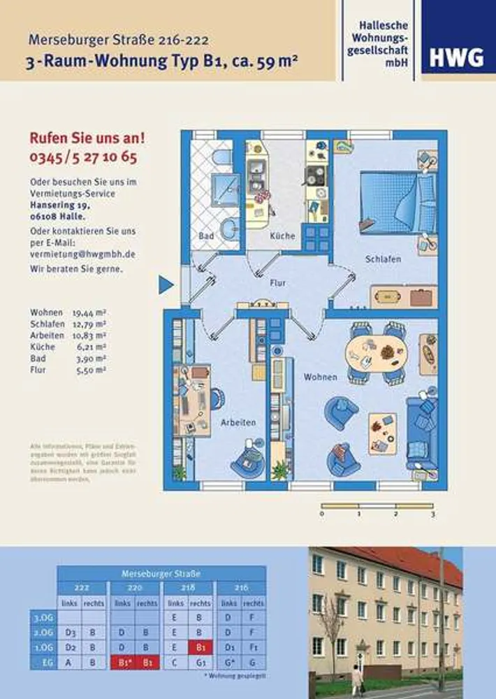 3 Zimmer Wohnung mit 59 m² in Halle (Saale) – Bild 3