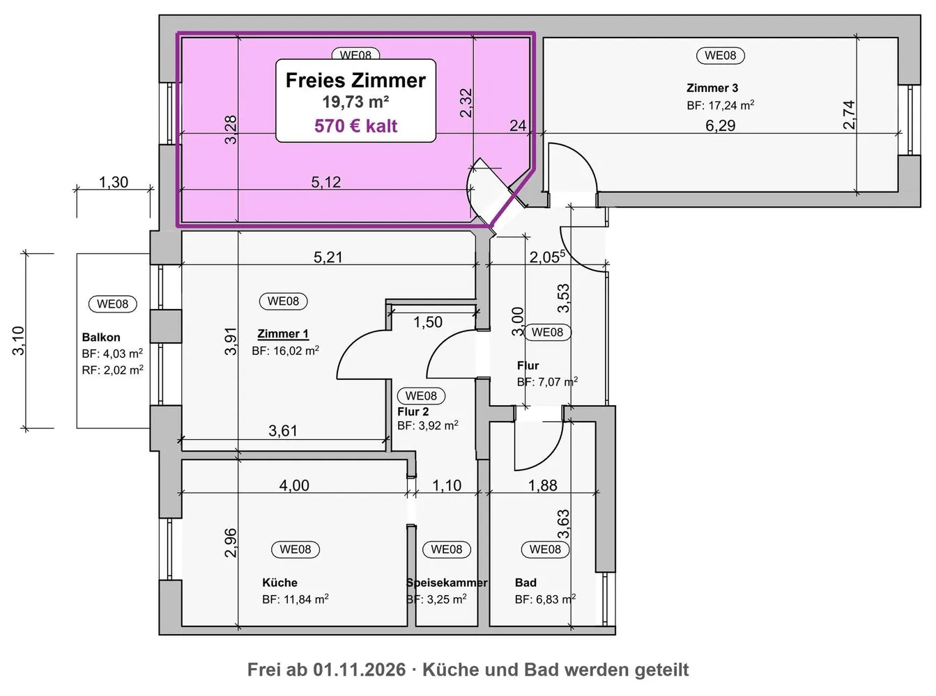 WG-Zimmer mit 20 m² in Wiesbaden – Bild 2