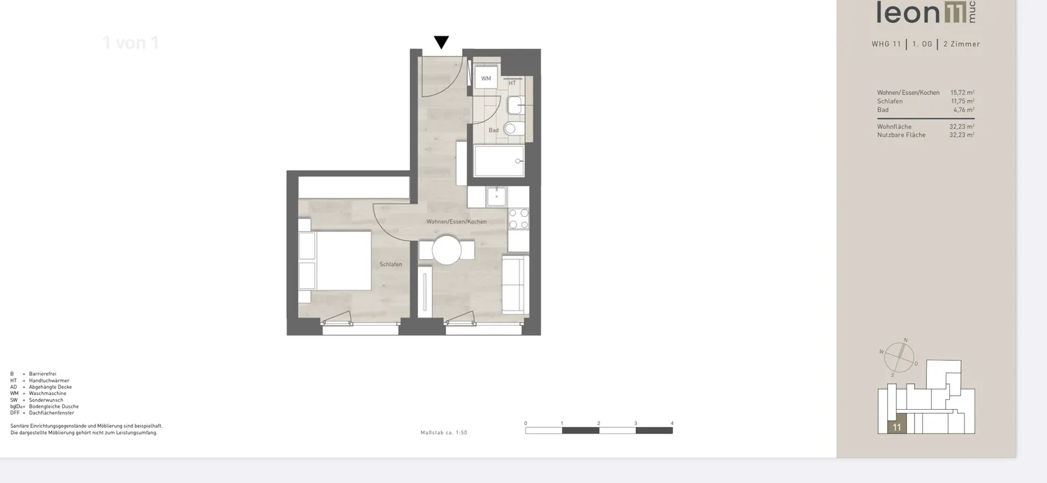 2 Zimmer Wohnung mit 32 m² in München – Bild 2