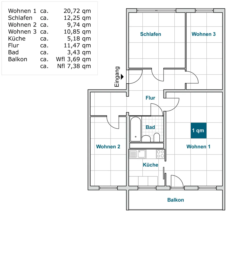 3 Zimmer Wohnung mit 64 m² in Dresden – Bild 2