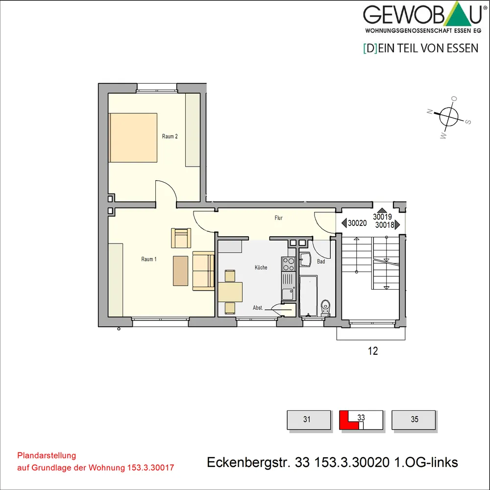 2 Zimmer Wohnung mit 55 m² in Essen – Bild 1