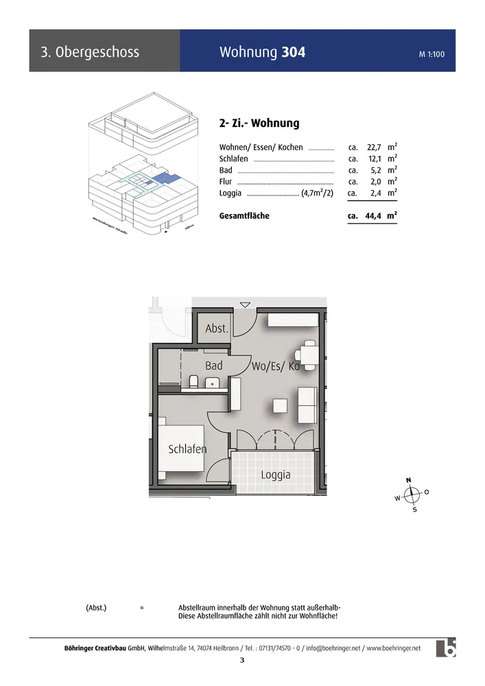 2 Zimmer Wohnung mit 44 m² in Heilbronn – Bild 3