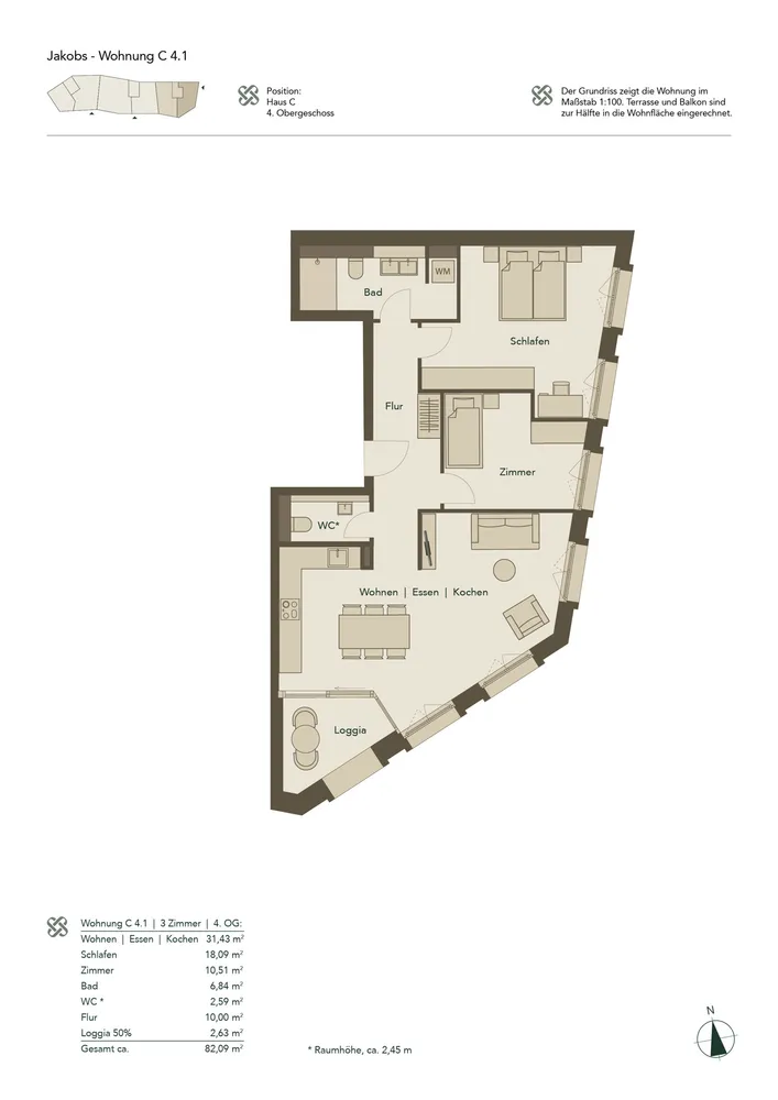 3 Zimmer Wohnung mit 82 m² in Ulm – Bild 1