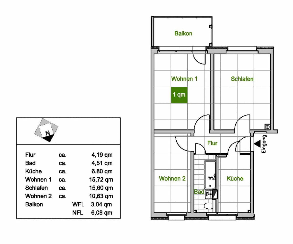 3 Zimmer Wohnung mit 60 m² in Dresden – Bild 2