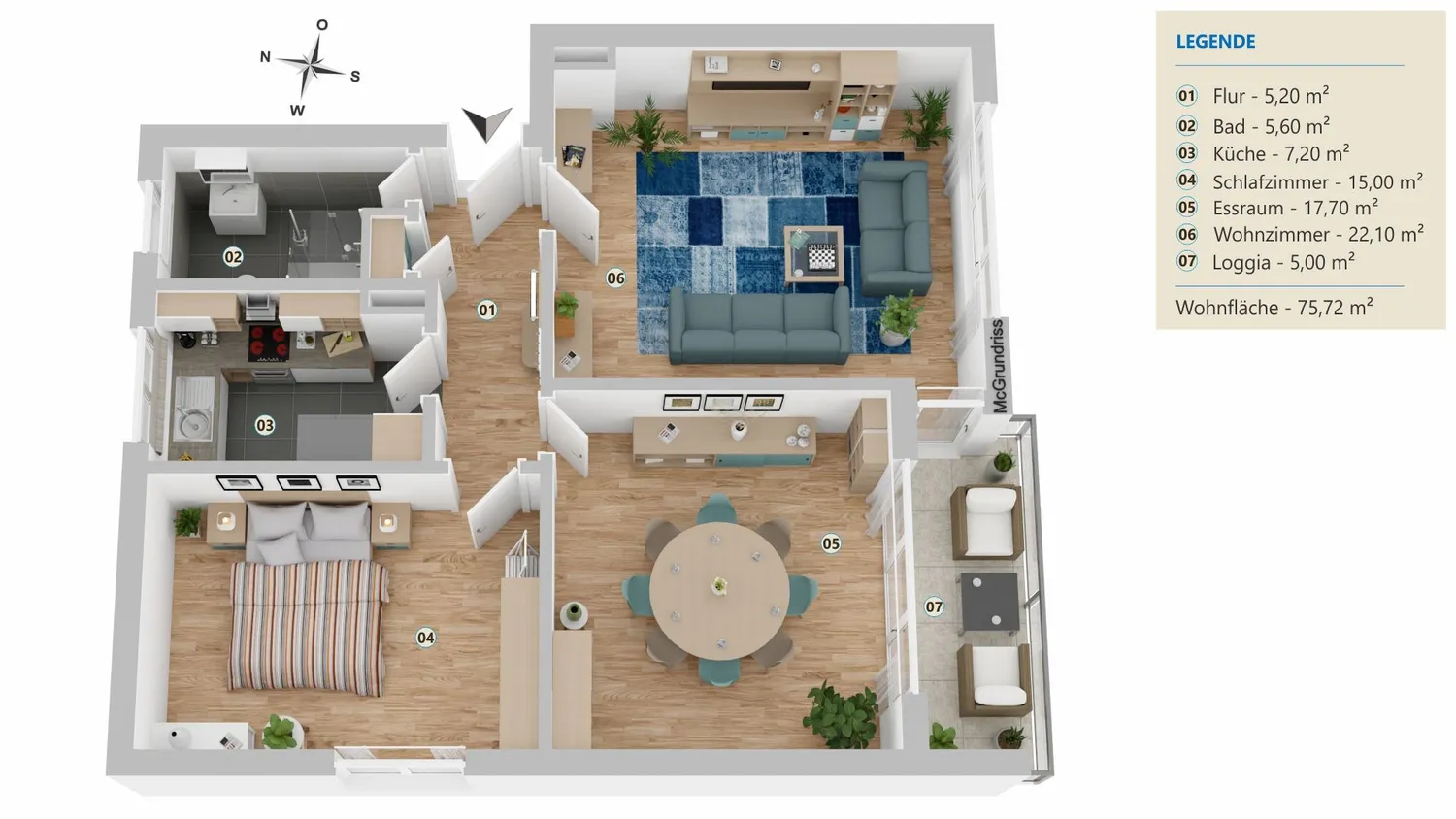 3 Zimmer Wohnung mit 76 m² in Hamburg – Bild 1
