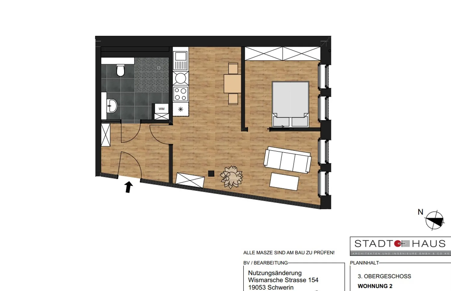 2 Zimmer Wohnung mit 55 m² in Schwerin – Bild 2