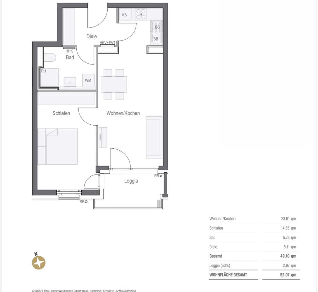 2 Zimmer Wohnung mit 52 m² in München – Bild 4