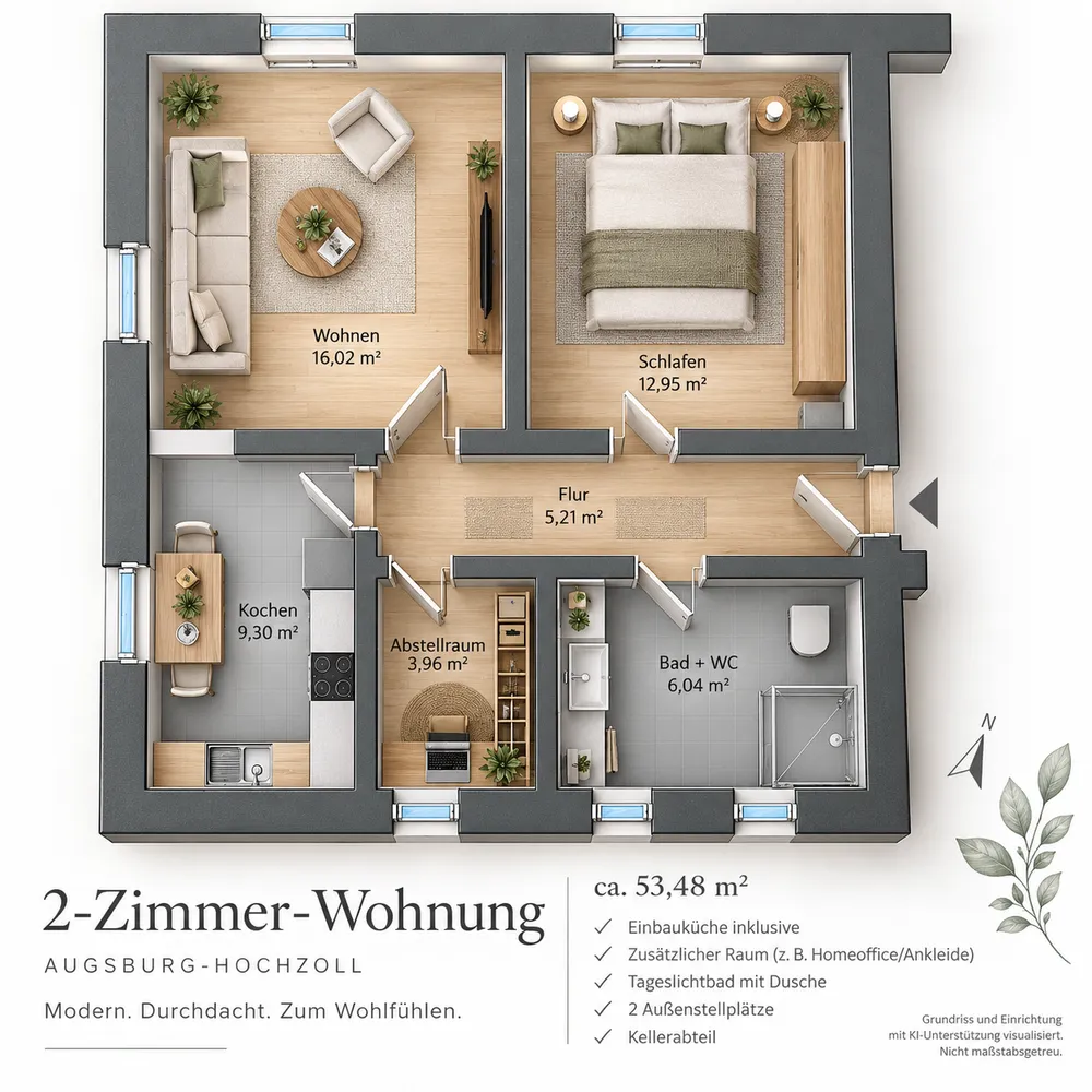 2 Zimmer Wohnung mit 53 m² in Augsburg – Bild 3