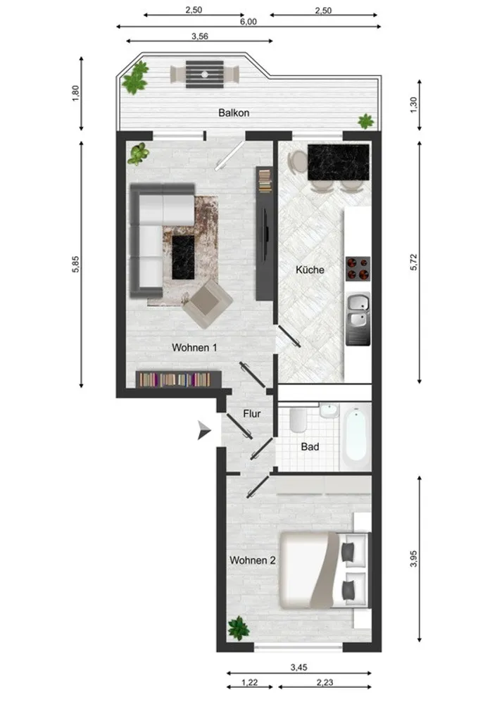 2 room apartment with 54 m² in Magdeburg – Photo 2