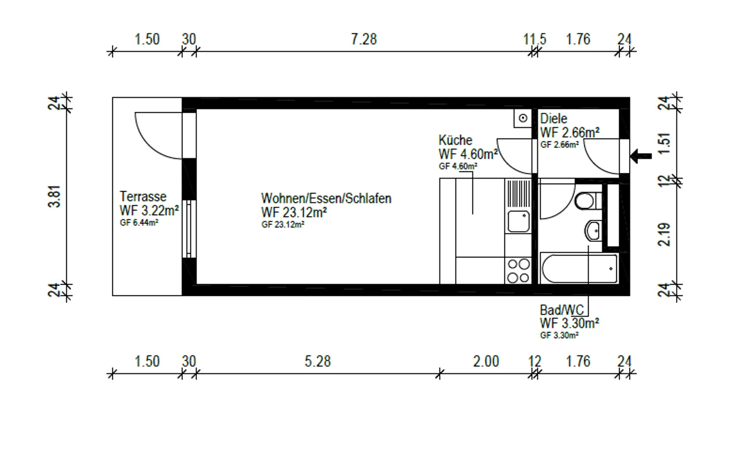 1 room apartment with 37 m² in Munich – Photo 4