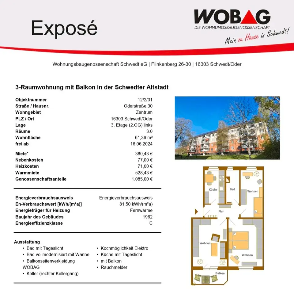 3 Zimmer Wohnung mit 61 m² in Schwedt/Oder – Bild 4