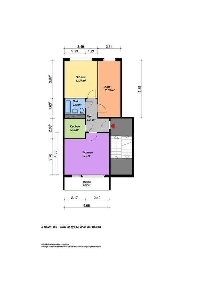 3 Zimmer Wohnung mit 63 m² in Neubrandenburg – Bild 1