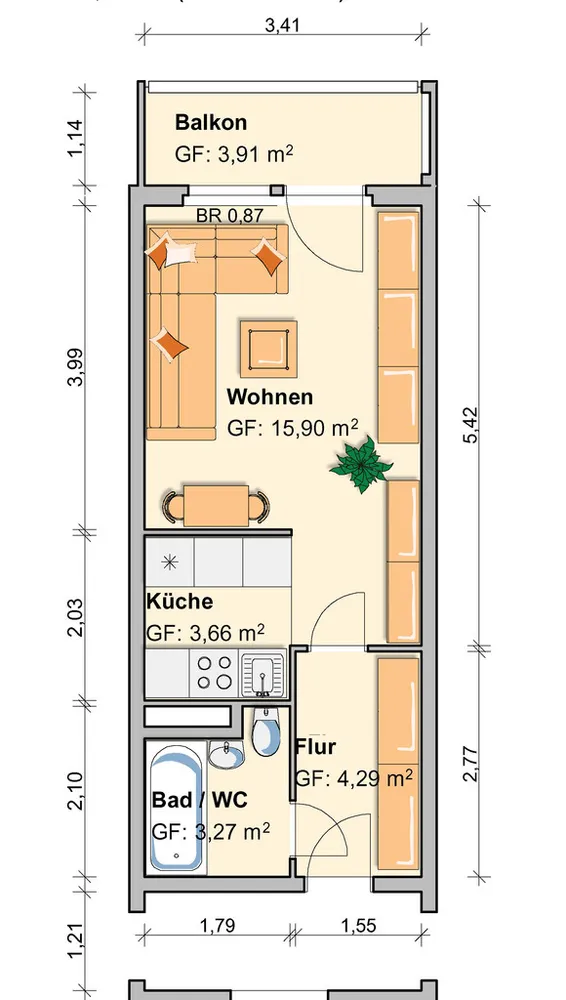 1 Zimmer Wohnung mit 29 m² in Werdau – Bild 1